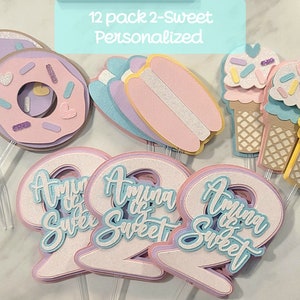 Pastel Two Sweet cupcake toppers, Sweet One party cupcake toppers, custom party decoration