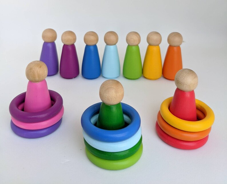 Rainbow Friends // Peg Dolls // Montessori Toy // Waldorf Toy Etsy