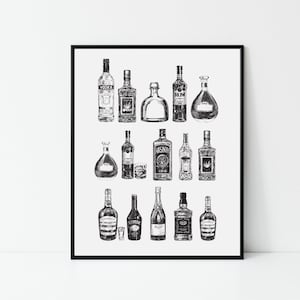 Bar Cart Retro Print, Black & White Cocktail Art, DIGITAL DOWNLOAD, Retro Cocktail Poster, Bar Printable Art, Drinks Wall Decor