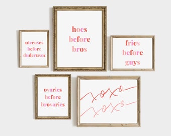 Galentines Day Decor, Hoes Before Bros, Galentines Day Party Decorations, Valentines Day Decorations, Valentines Aesthetic, Printable Art
