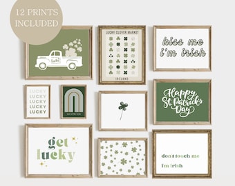 St. Patricks Day Decor, Set van 12 Printables, St. Patricks Day Digitale Kunst aan de Muur, Afdrukbare Kunst aan de Muur