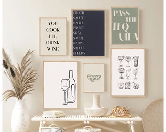 Bar Gallery Wall Art, Set of 10, Bar Art Prints