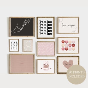 Valentines Day Printable Gallery Wall Art, Galentine&#39;s Decor, Set of 20 Minimalist Valentine Home Decor, Digital Download