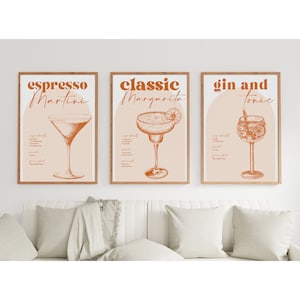 Retro Aesthetic Cocktail Print Set of 3, Minimalist Bar Cart Gallery Wall Set, DIGITAL DOWNLOAD, Bar Printable Art, Drinks Wall Decor
