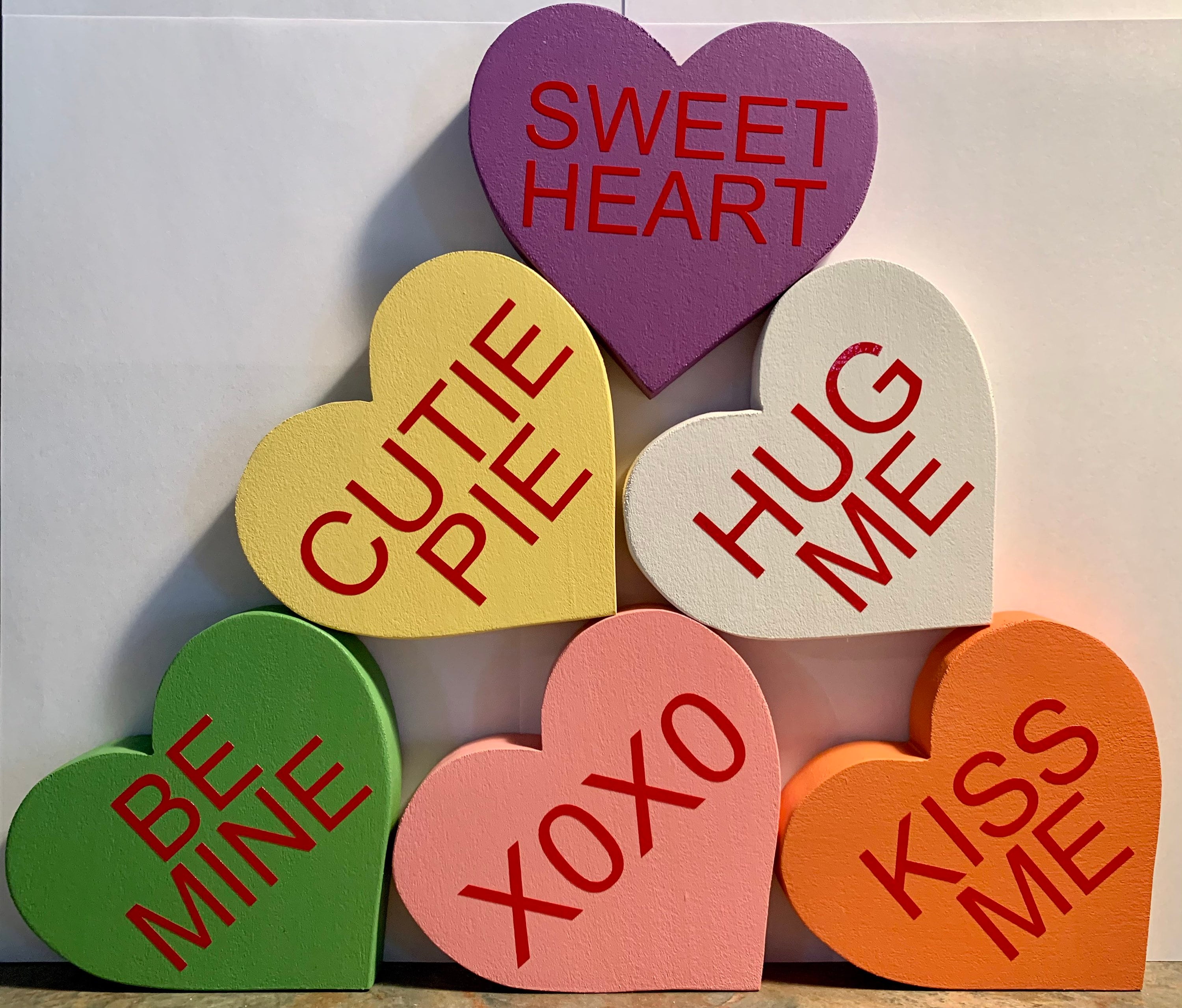 LARGE Conversation Hearts, Wood Sweetheart Candy Decor With CARVED Words  listing for Individual Hearts, Sold Each 