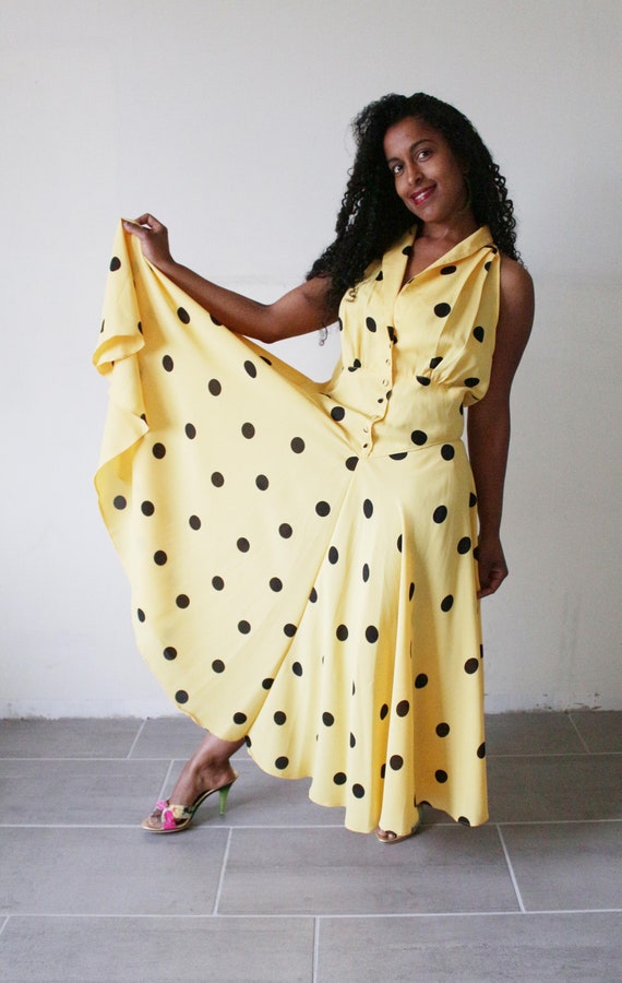 yellow dress black polka dots