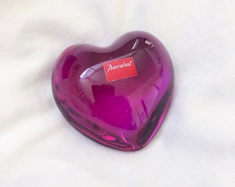 Baccarat “Raspberry” Crystal Puff Heart Paperweight 3" PRISTINE No Scratches *RARE*