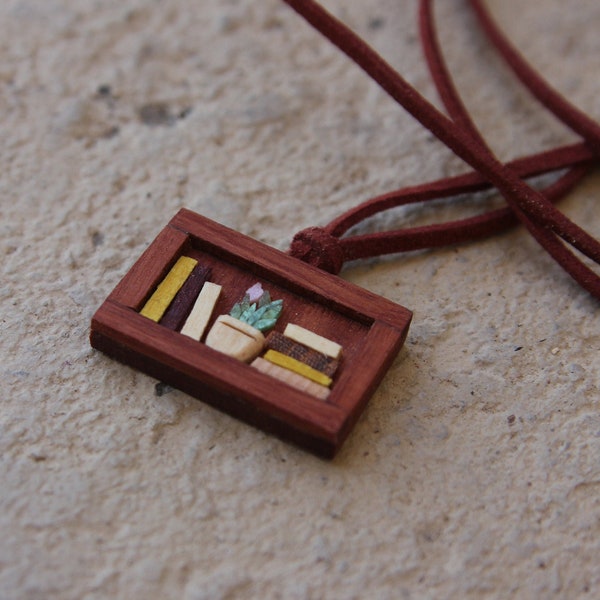 Handmade Wooden necklace for booklovers / Wood pendent and handcrafted jewellery / Miniature Wood Carvings