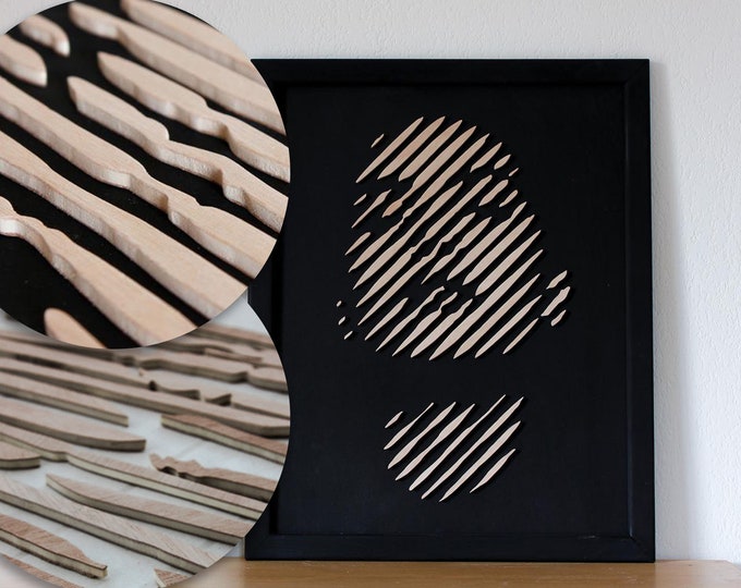 Tentures murales en bois 3D / Portraits de marqueterie d’incrustation de bois / Œuvres d’art personnalisées minimales modernes pour la décoration