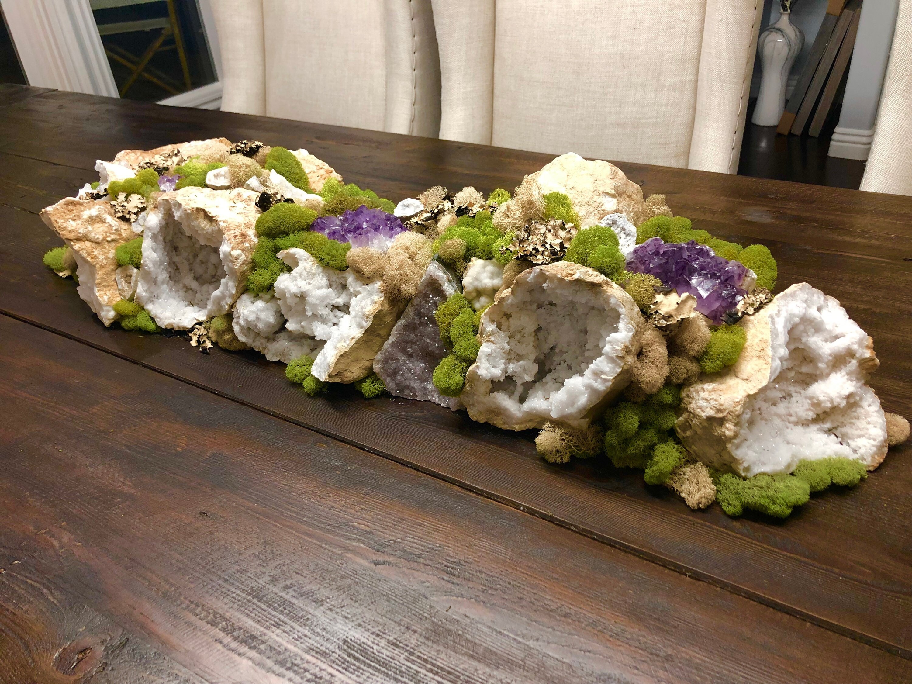 Moss Amethyst Crystal Geode Arrangement Centerpiece Etsy