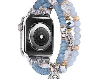Beaded Elastic Apple Watch Band with love charms