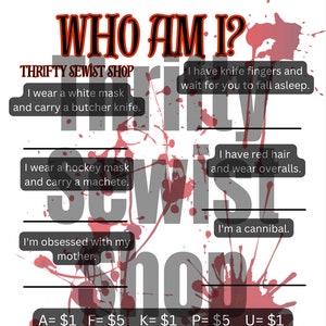 Who Am I? Horror Character Game-8.5&quot; x 11&quot; Digital Download