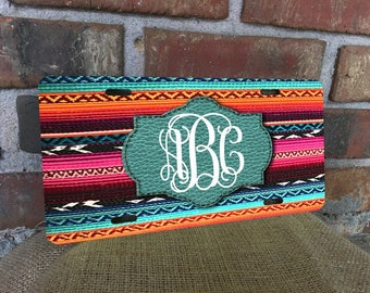 Serape and Leather License Plate - Trendy Monogrammed Vanity Car Tag