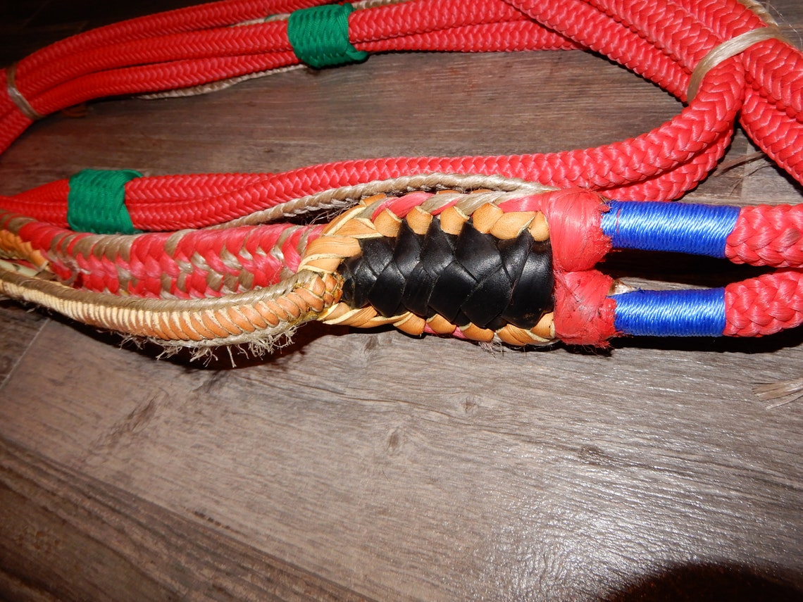 9/9 Plait Right-Hand Bull Riding Rope – 14ft Total Length, Full Leather Handhold, Polypropylene Rope For Rodeo