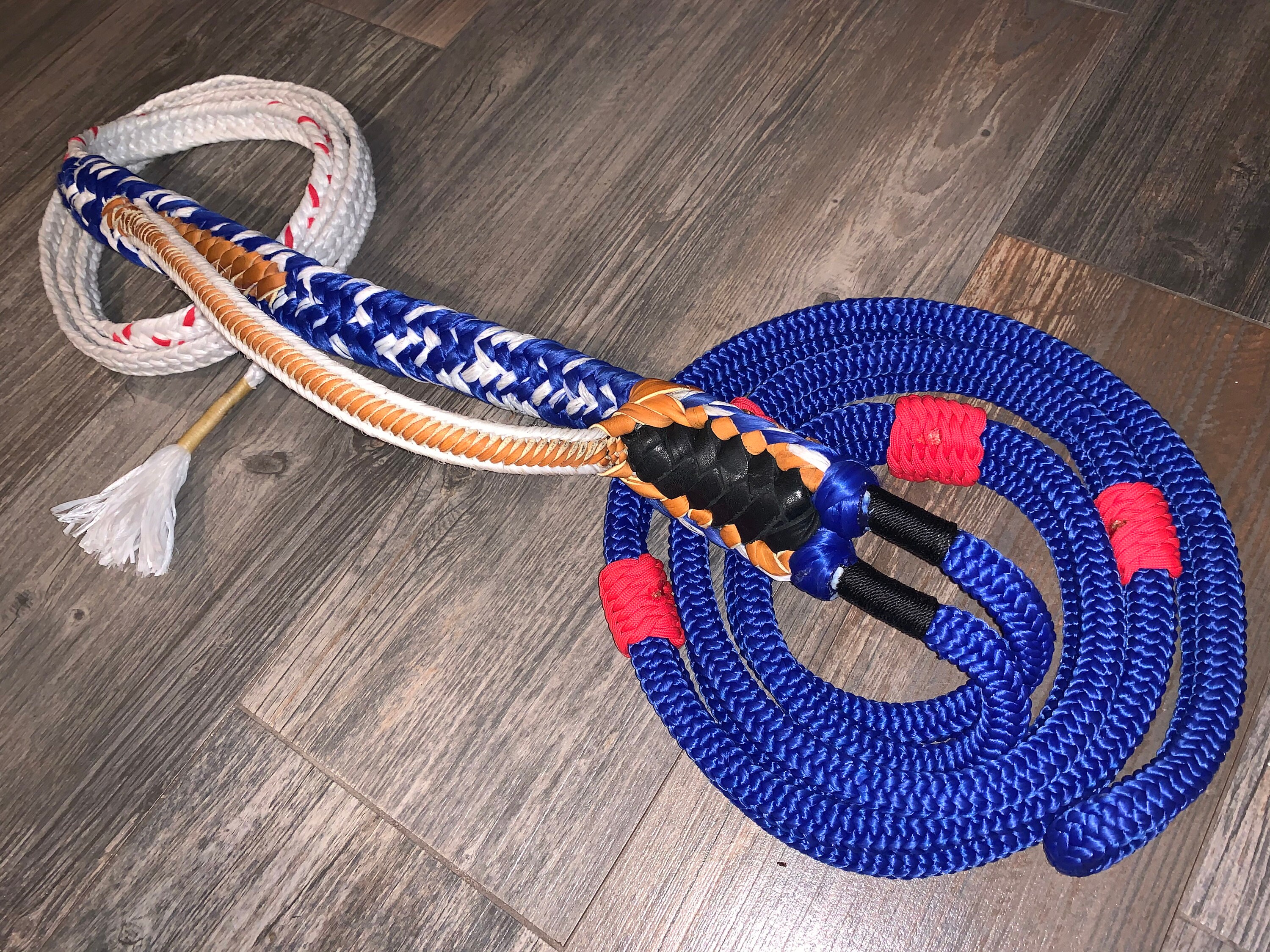 The Patriot Rope - EPT Signature Blue On White Poly Pro 9/7 LH Soft 3/4 x 3/4 Bull Riding Rodeo 16'