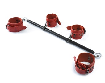 BDSM Spreader Bar with Leather Cuffs, Bondage Restraints