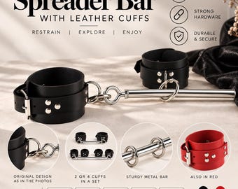 Spreader Bar with Leather Cuffs, Adjustable Leg Spreader