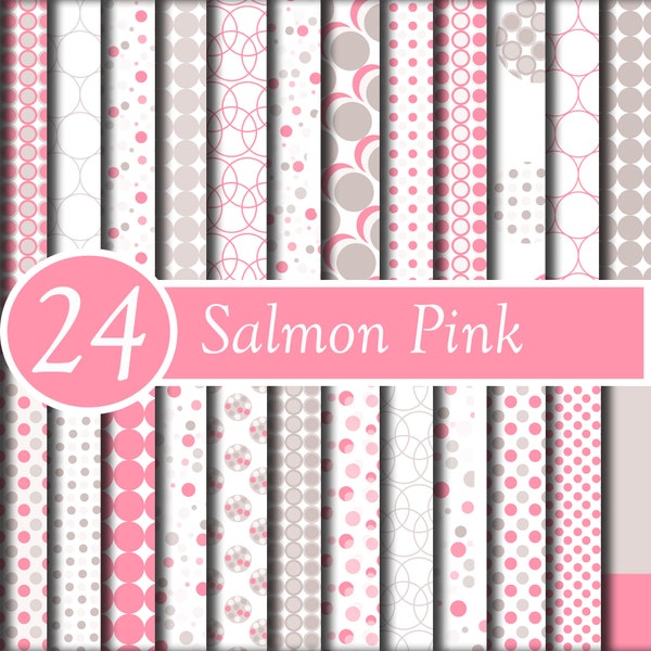 Salmon Pink - 24 Digital Paper - Background - Wallpaper - Scrapbooking Craft supplies-Wrapping paper - GiaDigitalPaper