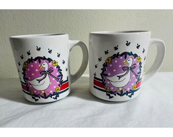 Vintage 80s Country Goose Mugs Set 2 NOS Cottagecore Granny Farmhouse Holiday