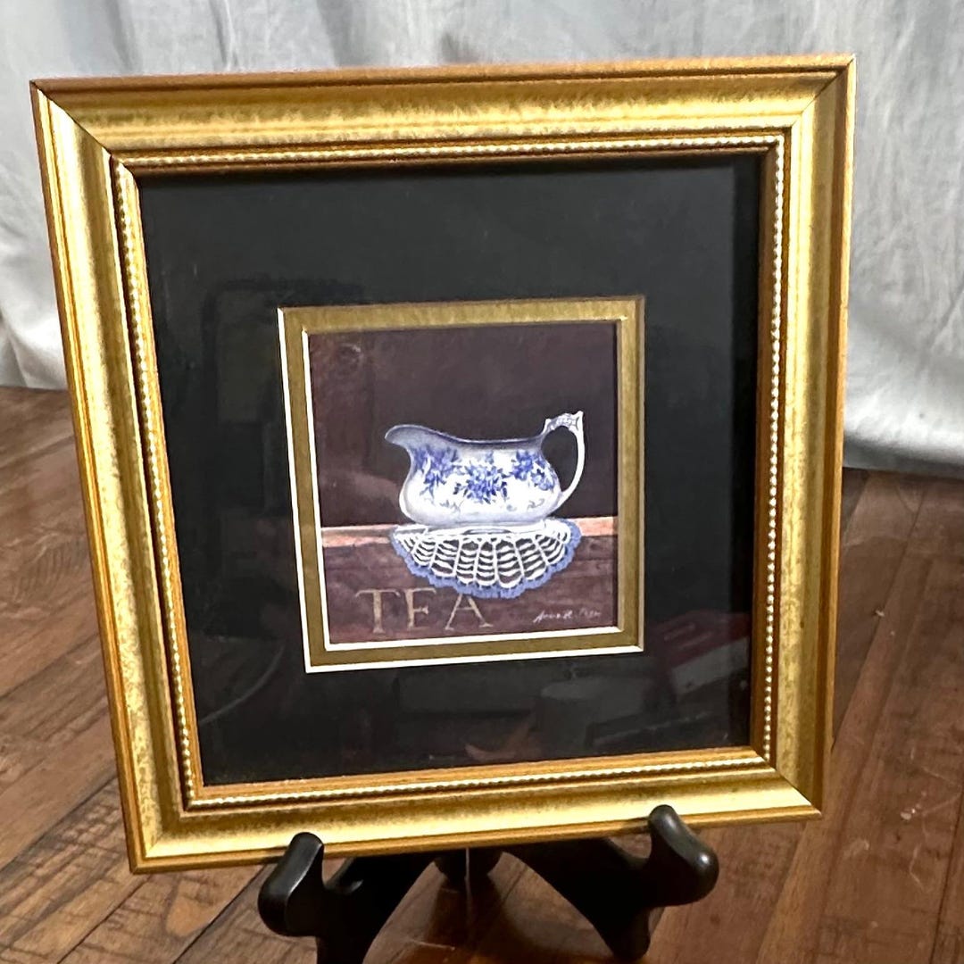Vintage Arnie R Fisk Cottagecore Tea Matted Wall Art Print Gold Wood ...