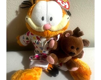 Peluche Ty Beanie Babies Garfield Buenas Noches, nuevo con etiquetas, oso de peluche con pijama, estilo Y2K, gato de peluche