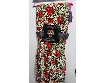 Ed Hardy extra grote pluche plaid 60x70 cm met cheetahprint en rozen, Y2K tattoo decoratie, nieuw met prijskaartje.