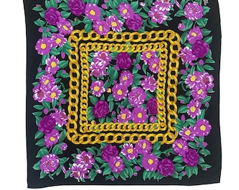 VTG Chanel Paris Silk Scarf Bold Purple Floral Designer Quiet Luxury Old Money