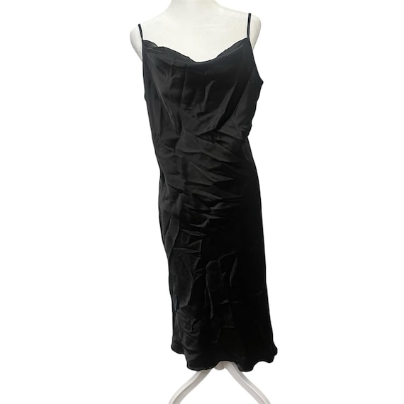 VTG Bebe Black Satin Cowl Neck Slip Dress Large Made in USA Y2K Whimsigoth Fairy