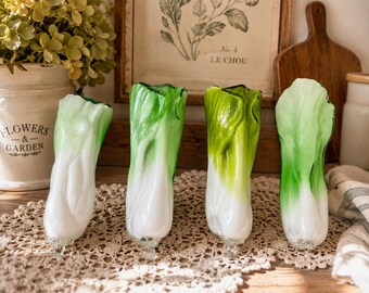 Murano Style Art Glass Bok Choy Cabbage Set of 4 Hand Blown Kitchen Decor Italy