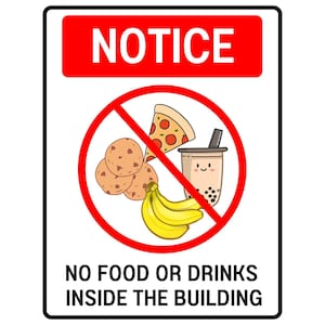 Printable No Eating or Drinking Food Signs in US Letter and A4 Sizes | Digital Print