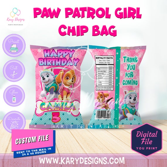 Paw patrol chip bag paw patrol girl chip bag pink paw patrol Etsy