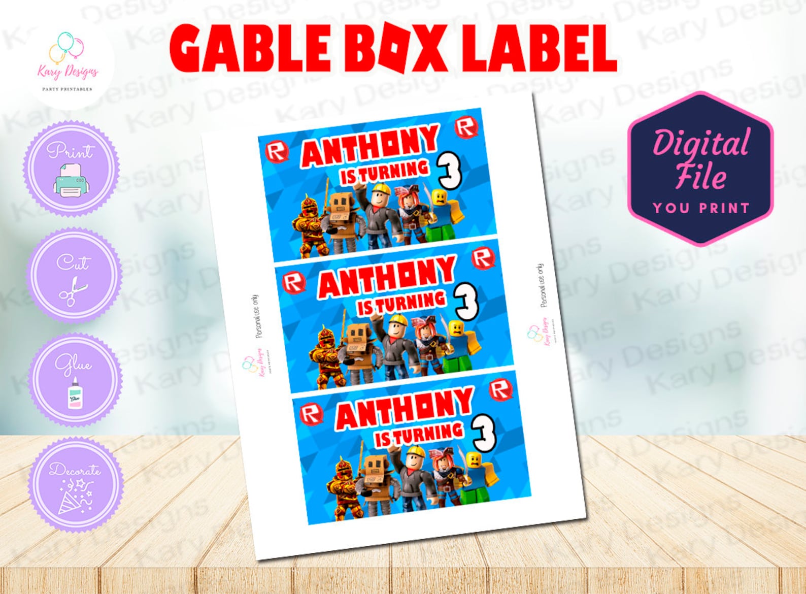 Roblox Gable box label roblox printable roblox party | Etsy