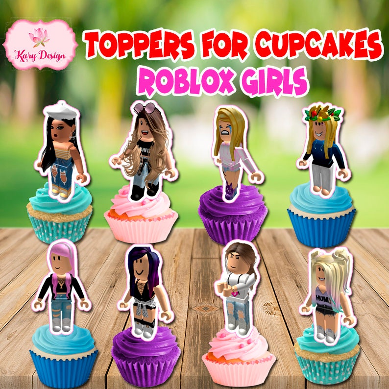 roblox girls printable cupcake toppers roblox cupcake etsy