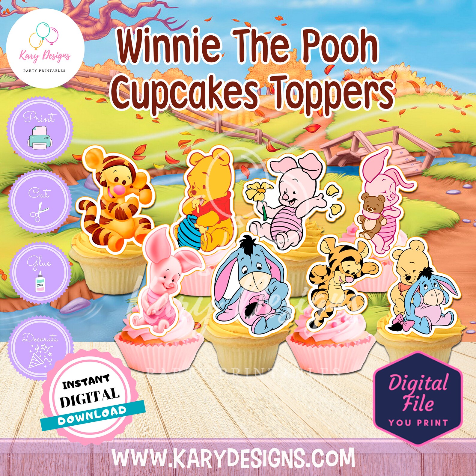 Winnie the pooh cupcakes toppers winnie pooh cupcakes | Etsy
