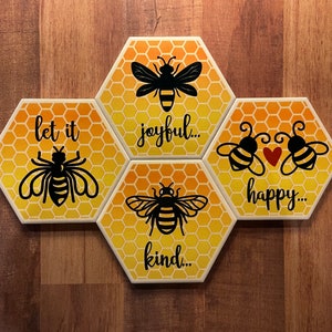 Coasters. Bee decor. Honey Bee Ceramic Coaster. Ceramic coasters. set of 4.