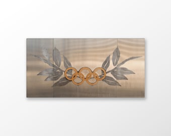 1996 Atlanta Olympics Canvas Print – Rustic Metal Olympic Rings Wall Art