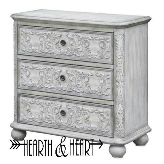 3 Drawer French Scroll Overlay Antique White Nightstand Side Etsy
