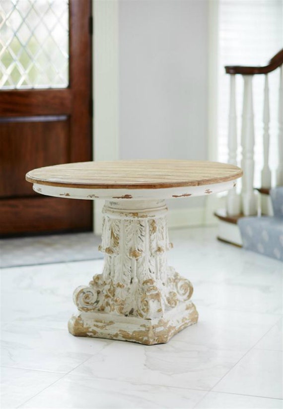 Shabby Chic Round Table Side End Tv Stand - Cream Distressed Coffee Table Shabby Chic Round Table Side End Tv Stand - Cream Distressed Coffee Table