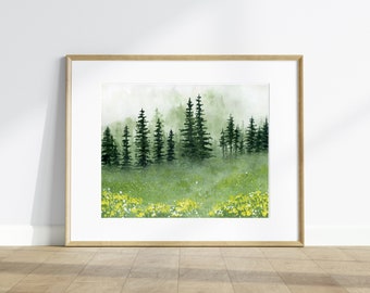 Watercolor Forest Landscape Painting, Forest Landscape, Pine Tree Landscape Print, Art Print, Forest Art Print, Fir Tree Painting, Alpines