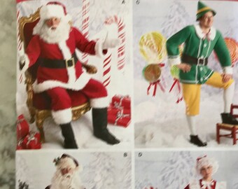 UNCUT Simplicity 2542 Andrea Schewe Christmas costumes for adults, Santa, elf, Mrs. Claus, Father Christmas; sizes L-XL, chests 42"-48".