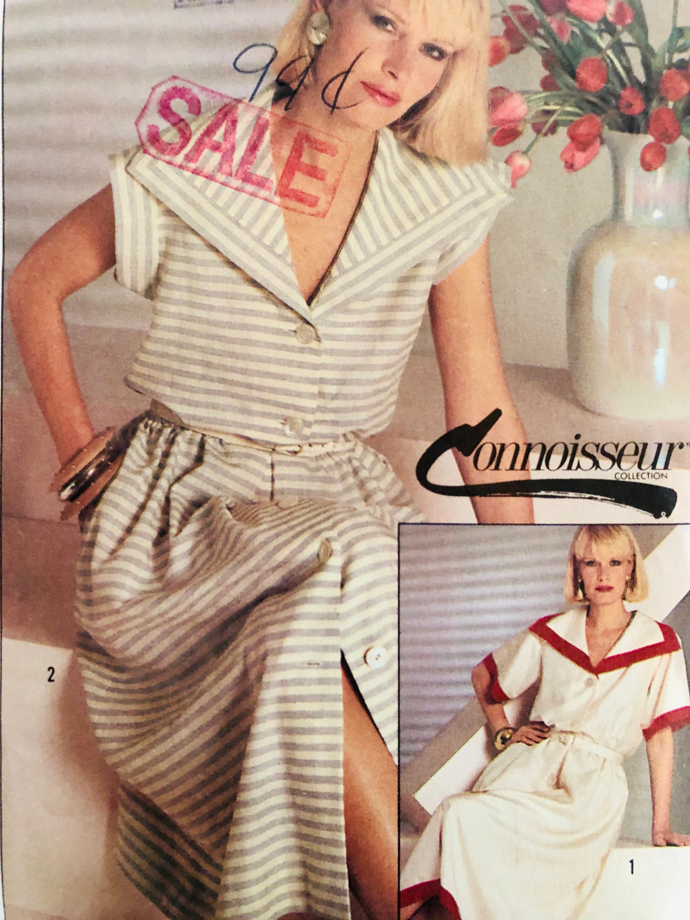 size 14 UNCUT 1985 Simplicity 6830 misses/' Connoisseur pullover dress with fantastic collar bust 36 front buttons sleeve options