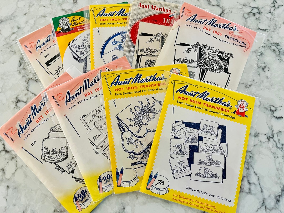 Vintage Aunt Martha's Hot Iron Transfer Patterns for Embroidery; These ...