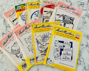 Vintage Aunt Martha's hot iron transfer patterns for embroidery; these are particularly made for linens, towels and pillowcases