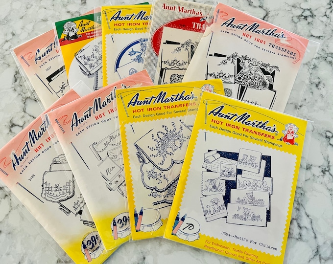 Vintage Aunt Martha's Hot Iron Transfer Patterns for Embroidery; These ...