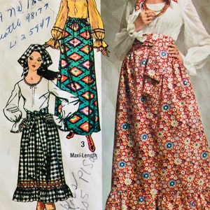 1970 vintage Simplicity 9112 complete women&#39;s skirt in two lengths, peasant blouse, scarf and sash pattern, size 14, bust 36&quot;, waist 27&quot;