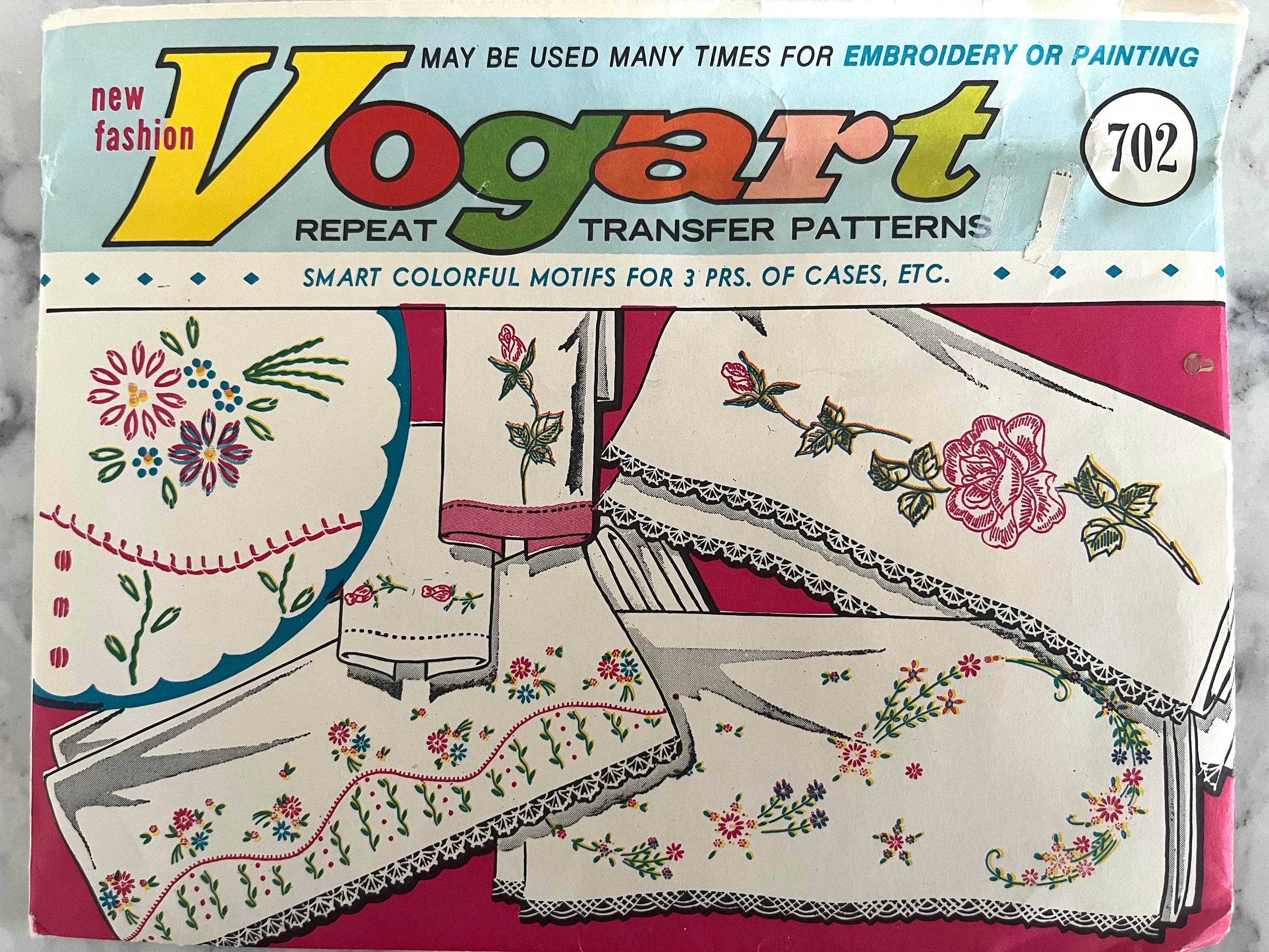 vintage Vogart hot iron on transfers, pillowcases to embroider
