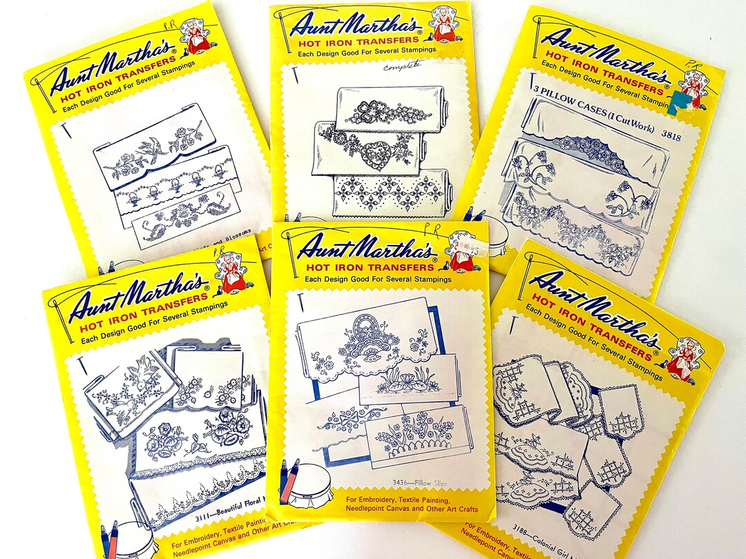 UNCUT and Unopened, Vintage Aunt Martha's Hot Iron Embroidery Transfers ...
