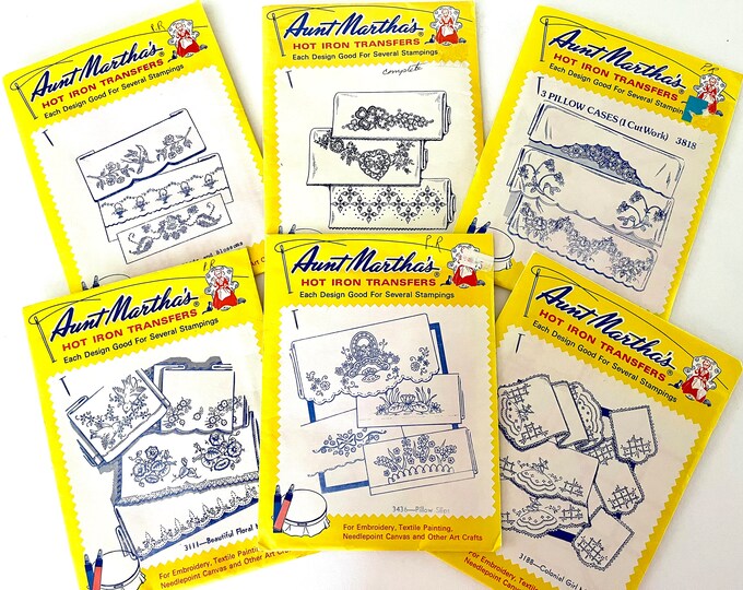 UNCUT and Unopened, Vintage Aunt Martha's Hot Iron Embroidery Transfers ...