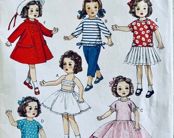 UNCUT 2014 Butterick 6000 or 261 reproduction of a 1956 doll clothes pattern for 18" dolls; coat, hat, top, pants, dress, slip and more!
