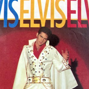 Complete 1993 Simplicity 8651 adult Elvis costume pattern, bejeweled jumpsuit with collar, flared legs, cape; chest 40&quot;.